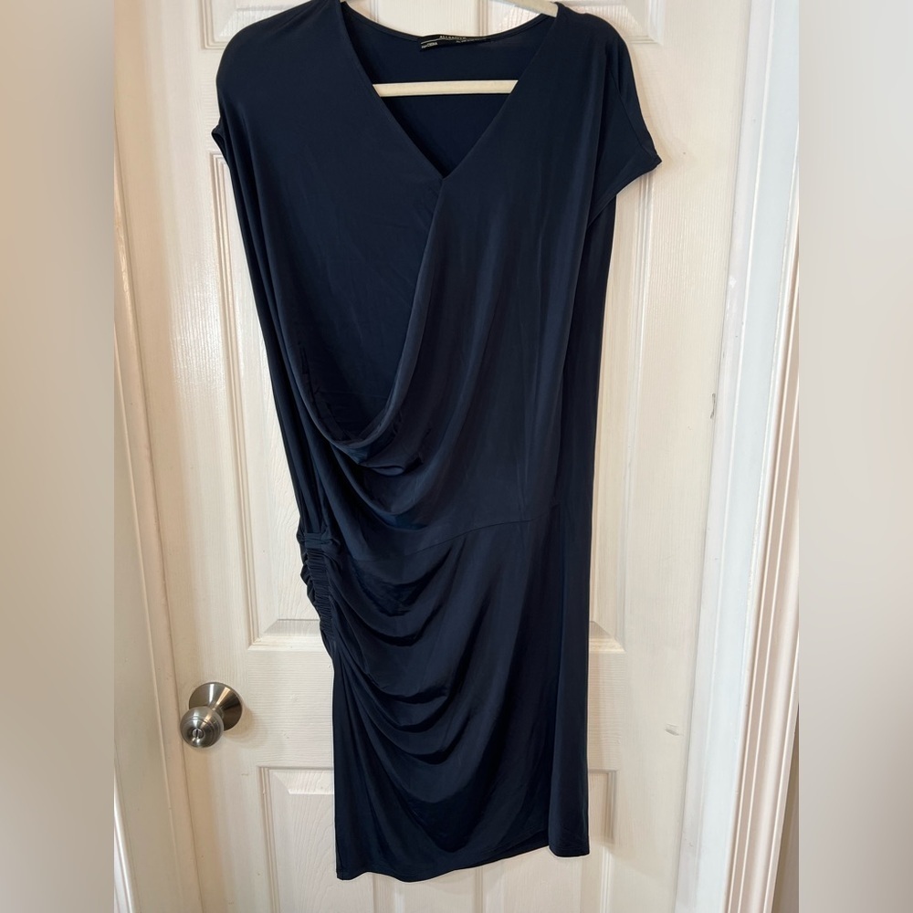 All Saints‎ Navi Blue  Asymmetrical Ruched Cocktail Dress Size 8